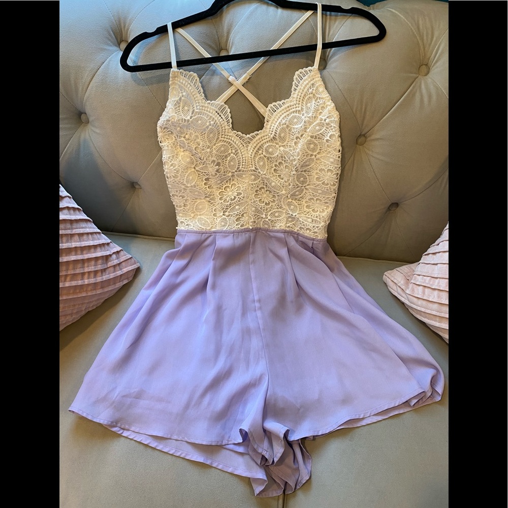 Cute white lace and lavender short romper